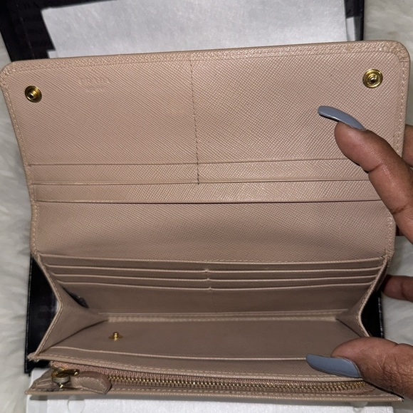 PRADA 1M1349 Saffiano Leather Long Snap Wallet Beige - Picture 12 of 17